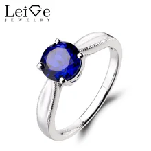 Leige Jewelry Anniversary Ring Lab Blue Sapphire Ring Round Cut Fine Gemstone 925 Sterling Silver Ring September Birthstone