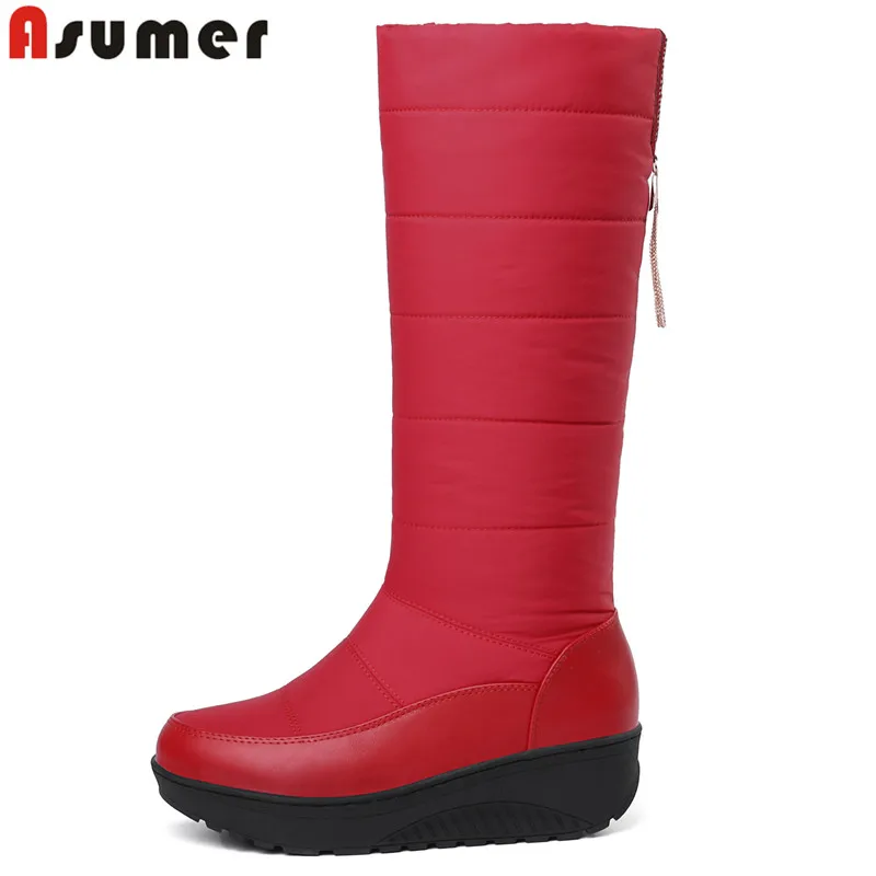 ASUMER 2018 New platform snow boots keep warm waterproof knee high boots women round toe winter