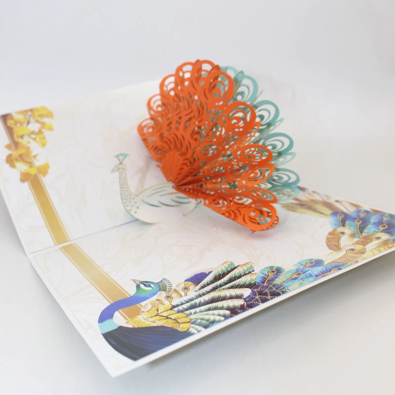  2 Kinds Color Print 3D Laser Cut Handmade Colorful Peacock Paper Invitation Greeting Cards PostCard - 33015643779