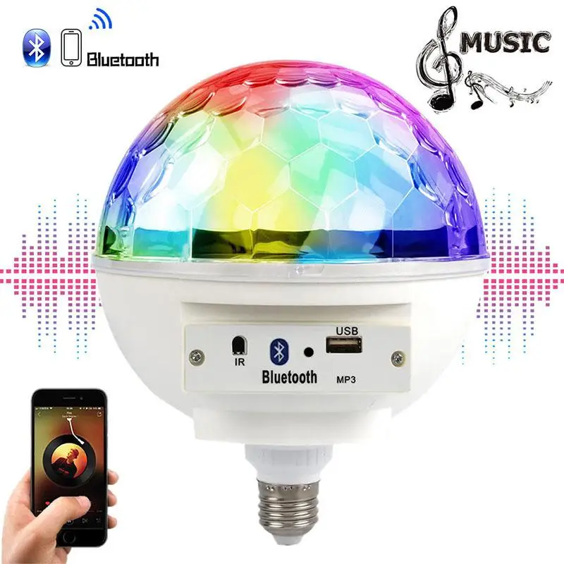 E27 хрустальный магический шар 6 Вт красочные Bluetooth светодиодные сценические лампы режим диско лазерные вечерние лампы со звуковым