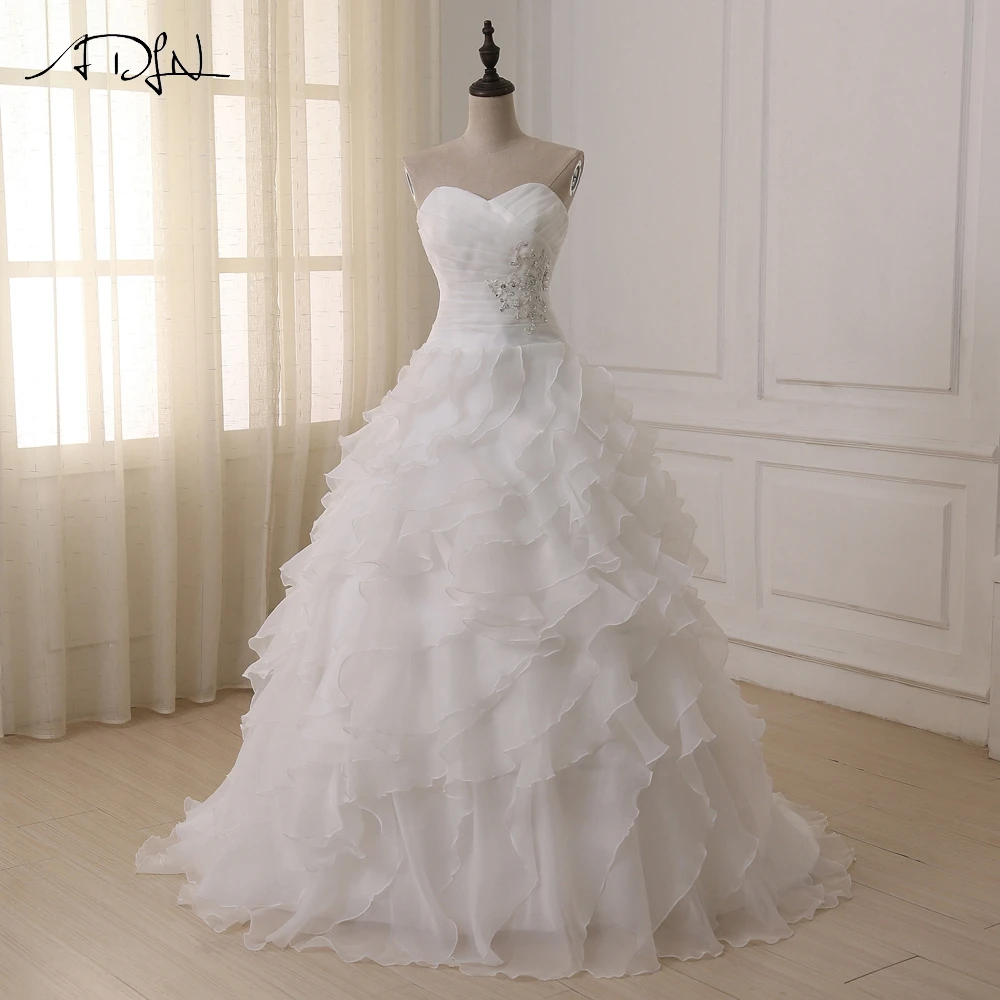 Hot Selling Sweetheart Ruffled Organza Wedding Dresses Sleeveelss High Quality Bridal Wedding Dress Cheapest Price