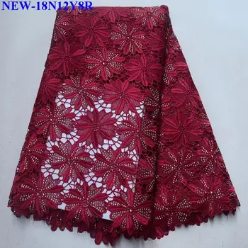 

2019 New Arrival African Water Soluble Lace Fabric 5 Yards African Embroidery Lace Fabric With Stones For Wedding dress MJX04