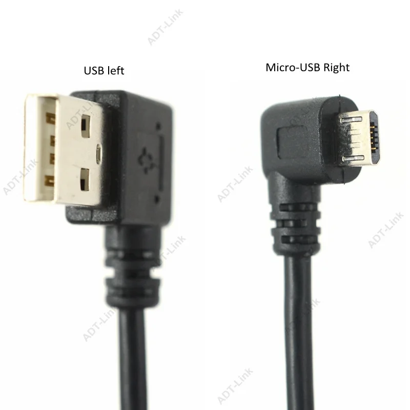 كابل البيانات مايكرو USB 90 درجة AM اليسار زاوية Rickel مطلي قصيرة USB 2.0-A-Male-5Pin إلى اليمين زاوية Micro-B-5Pin مايكرو-USB 25 سنتيمتر