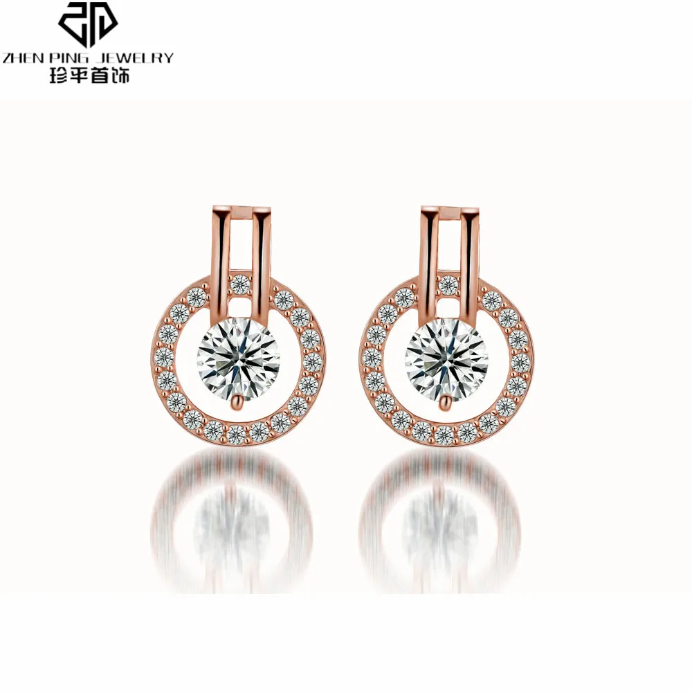 

Luxury Round Stud Earrings AAA Transparent Zircon Earrings for Women Engagement Wedding Jewelry