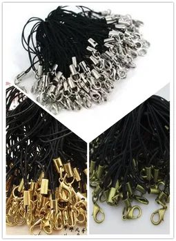 

100Pcs/Lot Chains Silver Cell Phone Black Lanyard Cords Strap Lariat Mobile Lobster Clasp DIY Jewelry Finding Accessory.