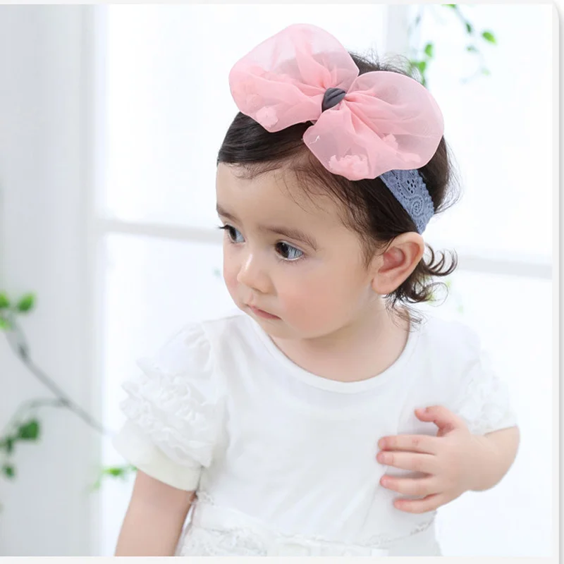 1Petal Bowknot Girl Headband Chiffon Elastic Comfortable Kids's Hair Belt Headwear Dress Up Wide Edge Sweet Lace and Cute Colorful Headwrap