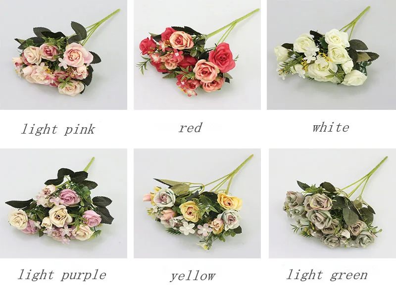 Flone Artificial European Small Rose Simulation Silk Flower Rose Bouquet For Wedding Party Family Living Room Decoration