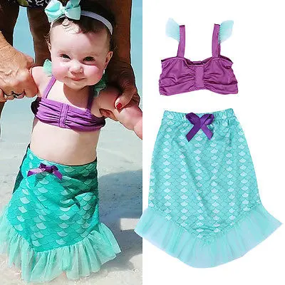 

1-4Y toddler summer iKid Baby Girls Little Mermaid Set Cosplay Costume beach Bikini Swimwear Swimsuit Outfits Dress Biquini