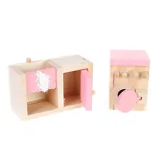 Розовый детский деревянный кукольный дом кухонная мебель детская комната