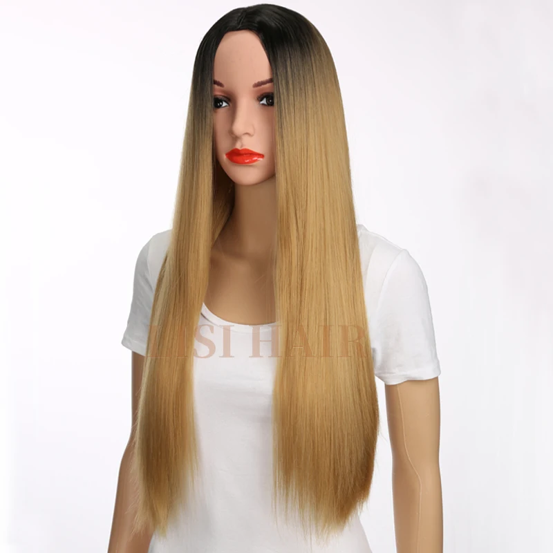 LISIHAIR черный Омбре блонд парик длинные прямые парики 24 дюйма синтетические парики для женщин черный синтетический парик