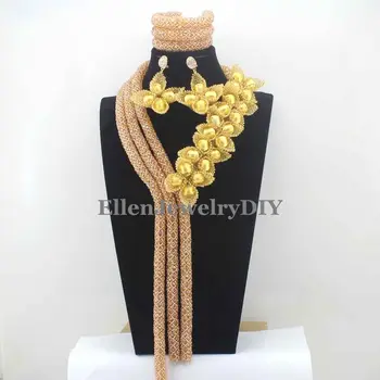 

2019 earrings Seed Bead Flower Handmade Crystal Necklace Burgundy Floral Nigerian Wedding African Beads Jewelry Set W13310