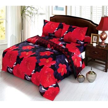 

3D Bedding Set Red Flowers Decor Duvet Cover Bed Linens Flat Sheet Pillowcase Quilt Cover 4Pcs Festival Gift Home Decor J30