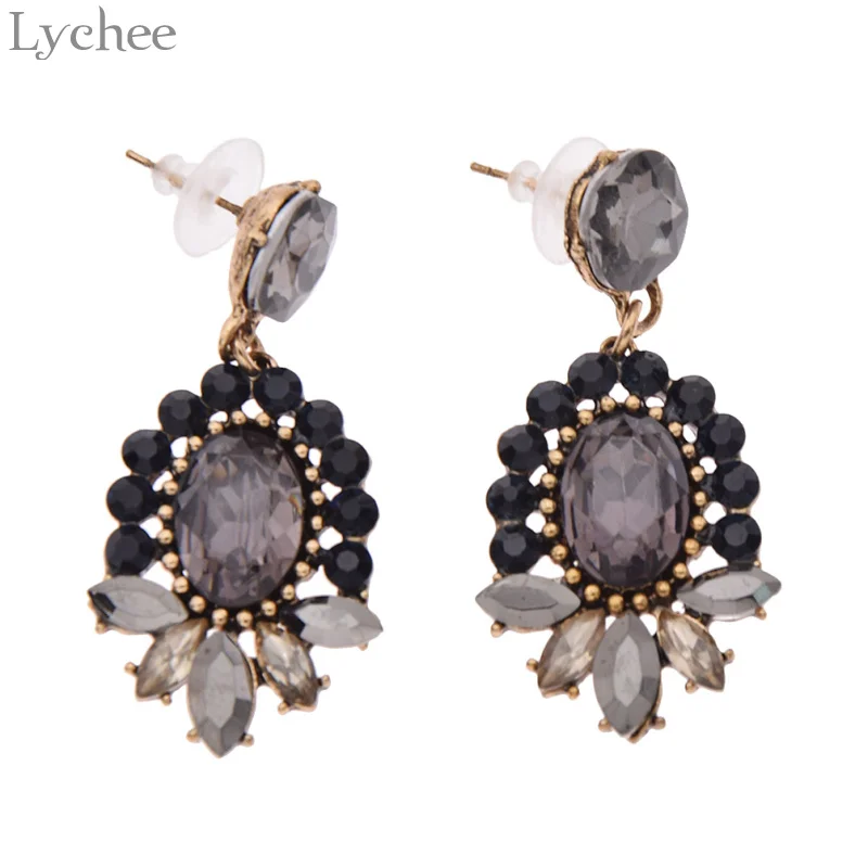 Lychee Ретро стиль сплав стекло цветок лепестки женские серьги цветные кристалл