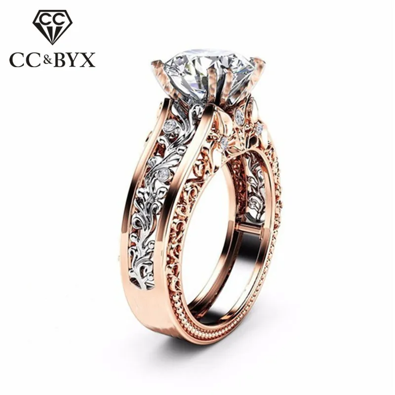 

CC Vintage Jewelry Rings-For-Women Flower Vine Round Cubic Zirconia Stone Bridal Wedding Engagement Bague Drop Shipping CC1441