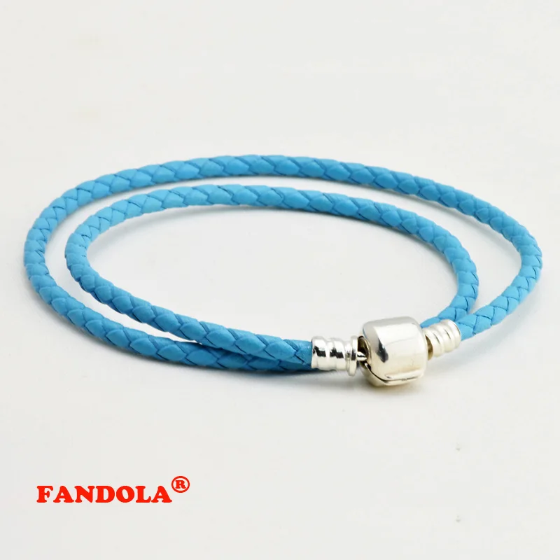 

Fits European Style Sky Blue Leather Bracelets for Women DIY Making with Silver Clip Clasp 925 Sterling Silver Jewelry PL016