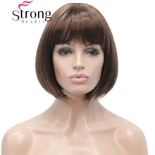 StrongBeauty Auburn короткий прямой Боб с челкой синтетические волосы женские полный парик центр кожи Топ