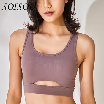

SOISOU Bra Push Up Quick Drying Sexy Slim Fit Staniki Damskie High Elasticity Breathable Tight Workout Fitness Bras For Women