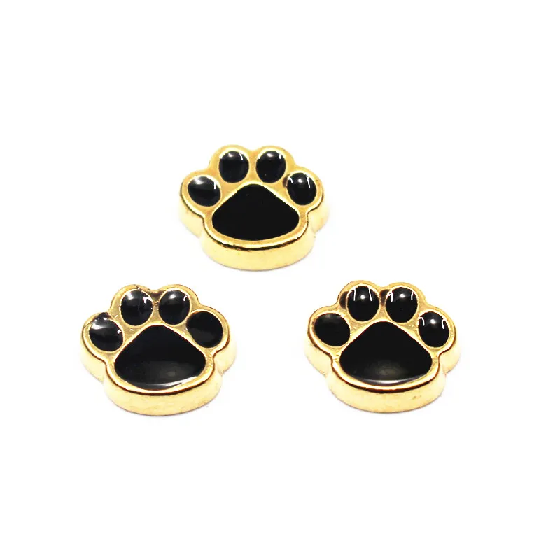 Новейшие 20 шт/партия эмаль черная лапа собаки, кошки золото Плавающие Подвески животное лапа для жизни стеклянные парящие медальоны ожерелье DIY ювелирные изделия