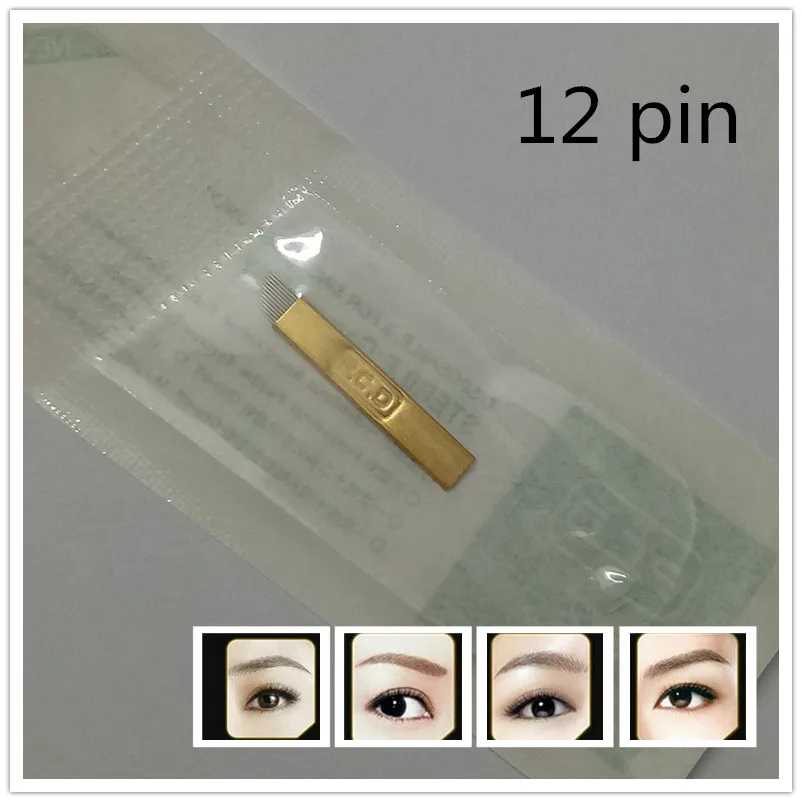 

100PCS PCD Permanent Makeup Manual Eyebrow Tattoo Bevel Blades 12 Needles