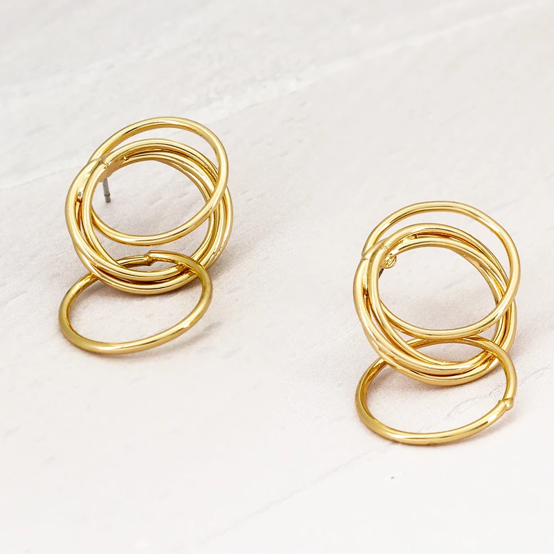

8Seasons New Simple Golden Circle Multi-layer Alloy Drop Earrings For Women Punk Style Party Club Fashion Jewelry Accessories