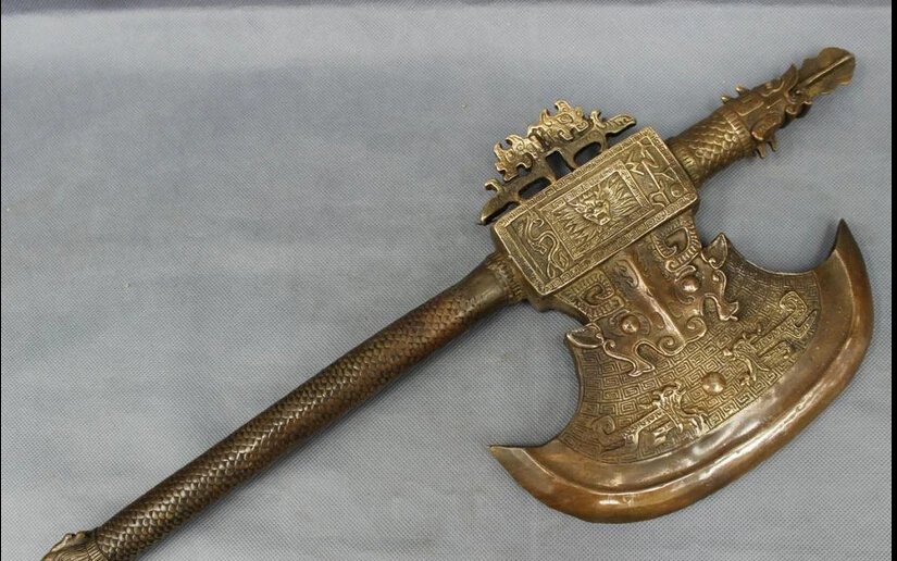 S0611 20" Chinese Bronze Buddhist Dragon Head Statue BiXie Power Broad