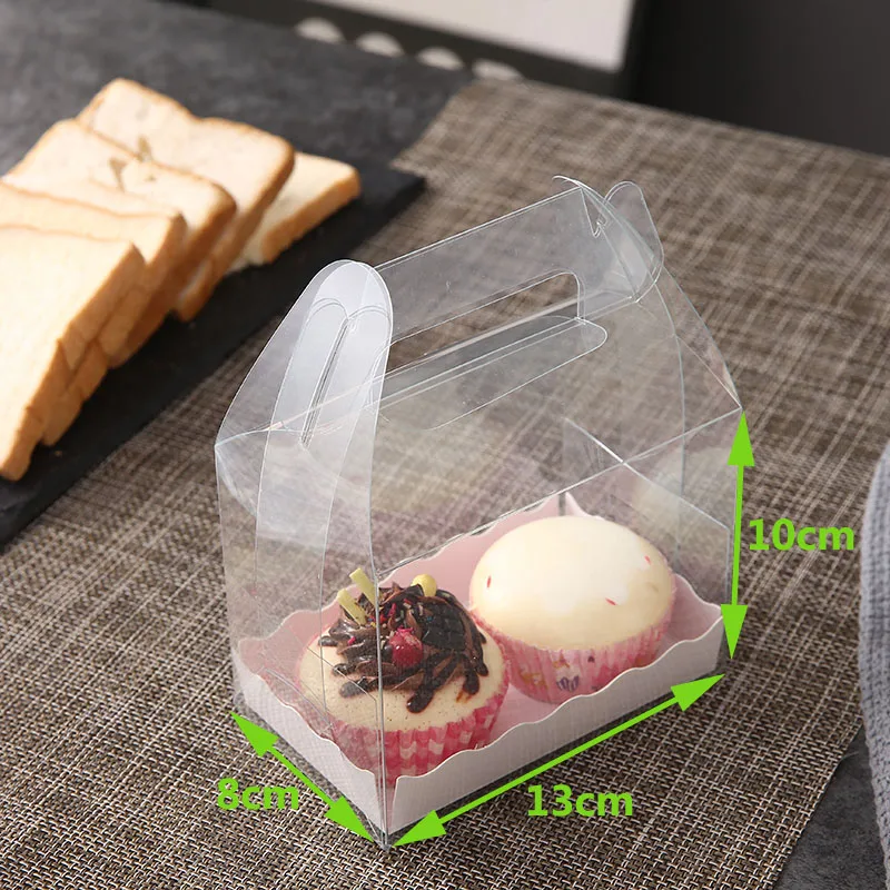 10set Clear Plastic Bakery Cookies christmas board holder Boxes container roll cake paper packaging baking with pad handle