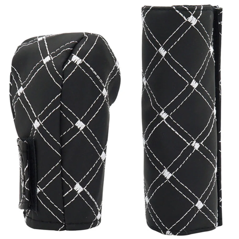 2Pcs/Set Faux Leather Gear Knob Cover Hand Brake Cover Gear Case Car Interior Decor Gear Shift Collars New Hot Sale