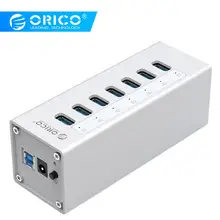 ORICO алюминиевый USB 3,0 концентратор 7 портов концентратор с адаптером питания 12V2A и 3.3Ft. USB3.0 Дата кабель-серебристый (A3H7)