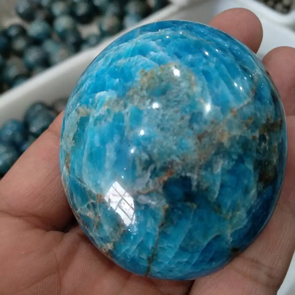 

110g Blue APATITE Crystal Polished Palm Stone - Madagascar