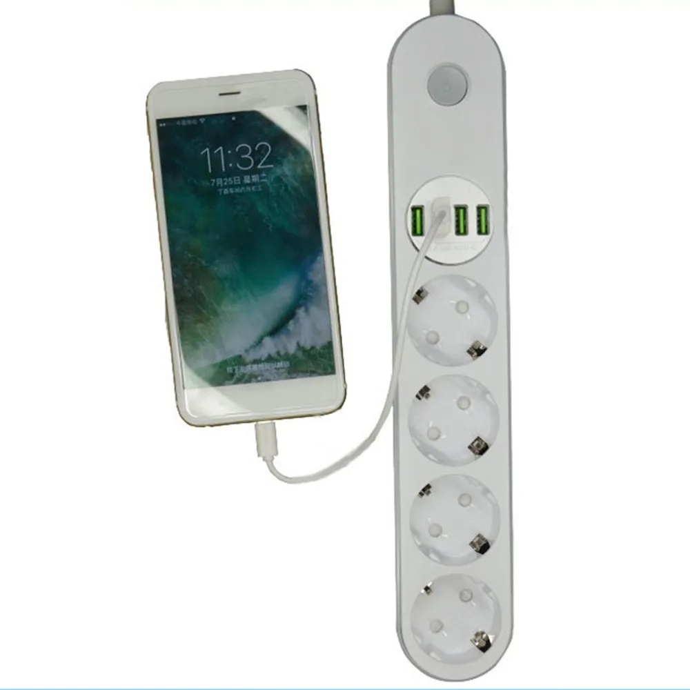 

4 outlet 4 port usb charger Wall Socket Power Strip Adapter Protector EU Plug White with Switch For Home Office phone Tableds