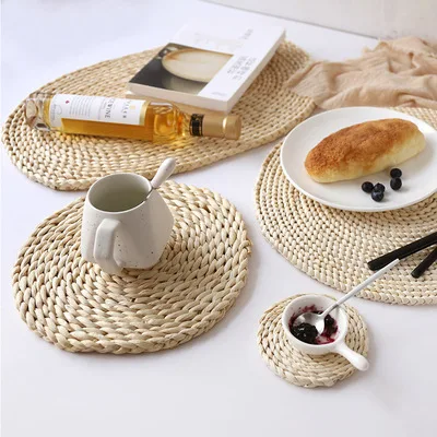 22cm Corn fur woven Dining Table Mat Heat Insulation Pot Holder Round Coasters Coffee Drink Tea Cup Placemats Mug Coaster | Дом и сад