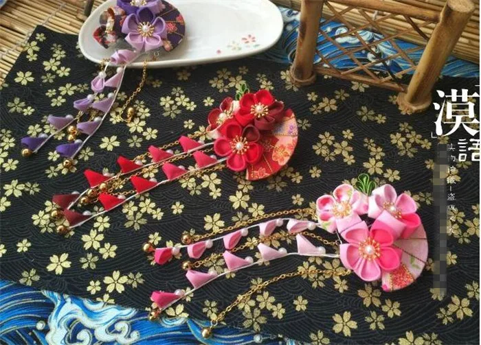 Hand made шпилька из хлопчатобумажной ткани заколки для волос заколки японские кимоно Аниме для маскарада аксессуары Оригинальное кимоно вентилятор B