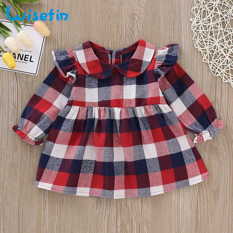 Wisefin Baby Girl Dress Long Sleeve Newborn Girl Clothes Plaid Dress Baby Fashion Clothing 2019 Baby Ruffle Dress Summer Casual