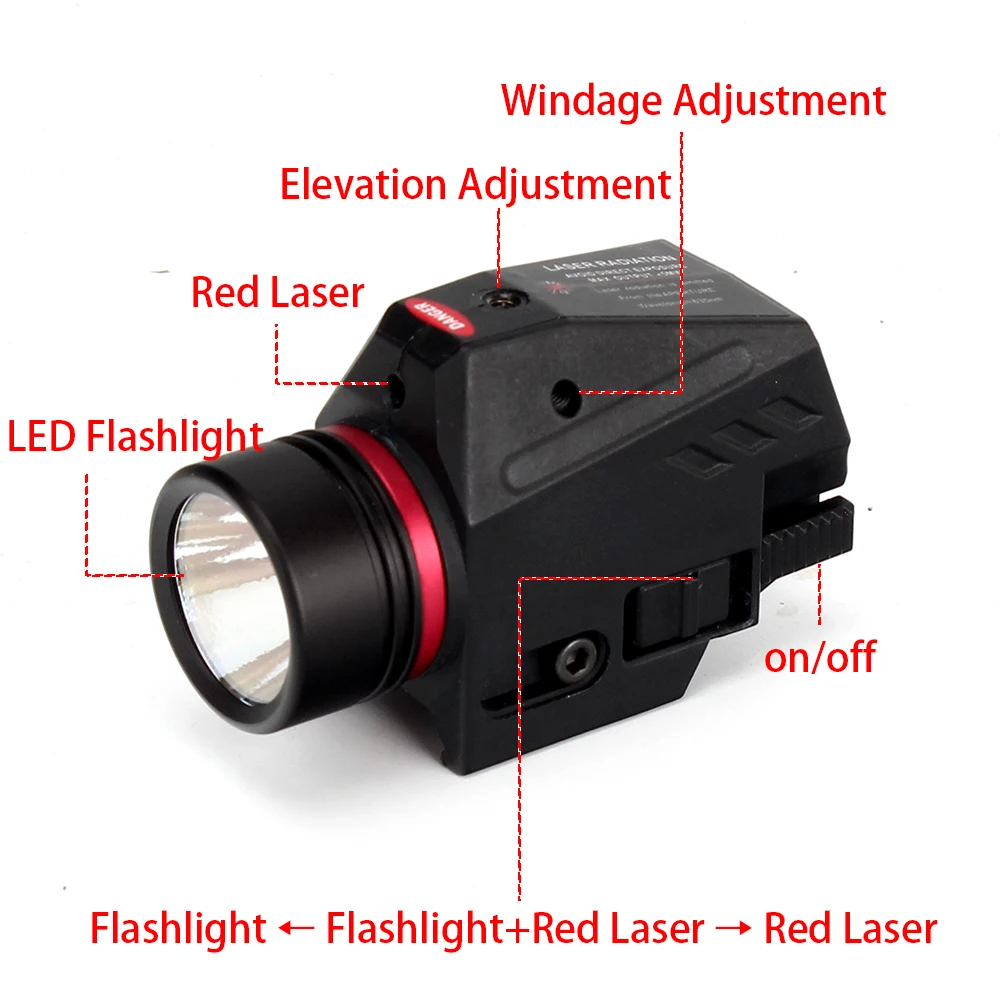 Tactical LED Flashlight Green / Red Laser Sight For 20mm Rail Mini Glock Pistol Gun Light lanterna Airsoft Light-1