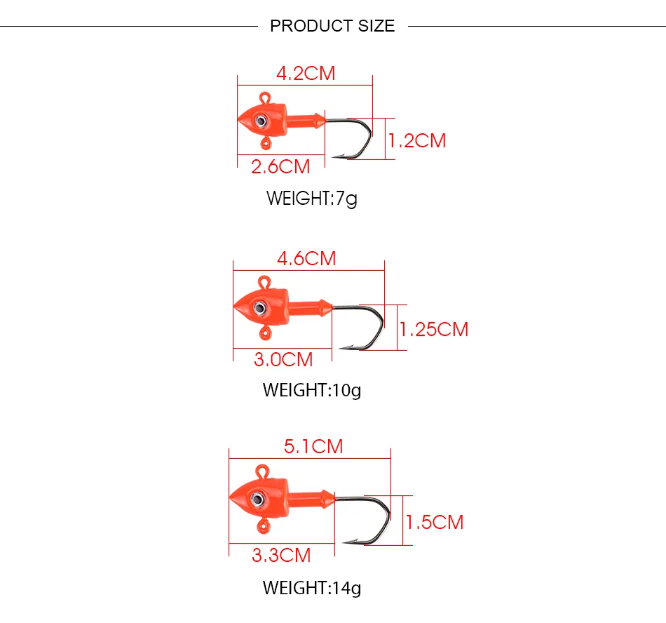 JACKFISH свинцовая головка джиг крючок 7 г/10 г/14 г 2 шт./лот свинцовый рыболовный крючок Красный/Желтый гранккрюк мягкий червяк для ловли карпа рыболовные снасти