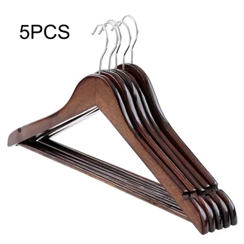 

5Pcs Wooden Clothes Hangers with Non-slip Trouser Bar Suit Jeans Pants Coat Shirts Hangers Clothes Storage