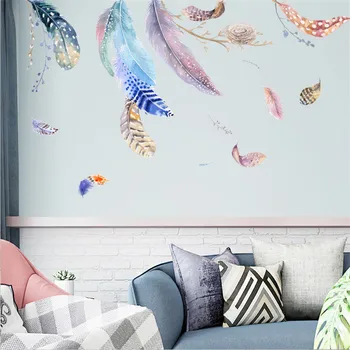 

Colorful Feather Wall Stickers Catch Monternet Dream Catcher Art Design Decal Home Decoration Living Room Kid Room Door Sticker
