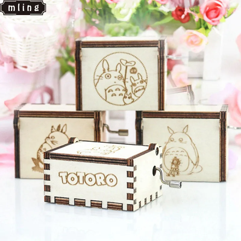 

mling 1PC Totoro Hand Shake Music Box Wooden Small Music BoxSky City Music Box Birthday Present Gift