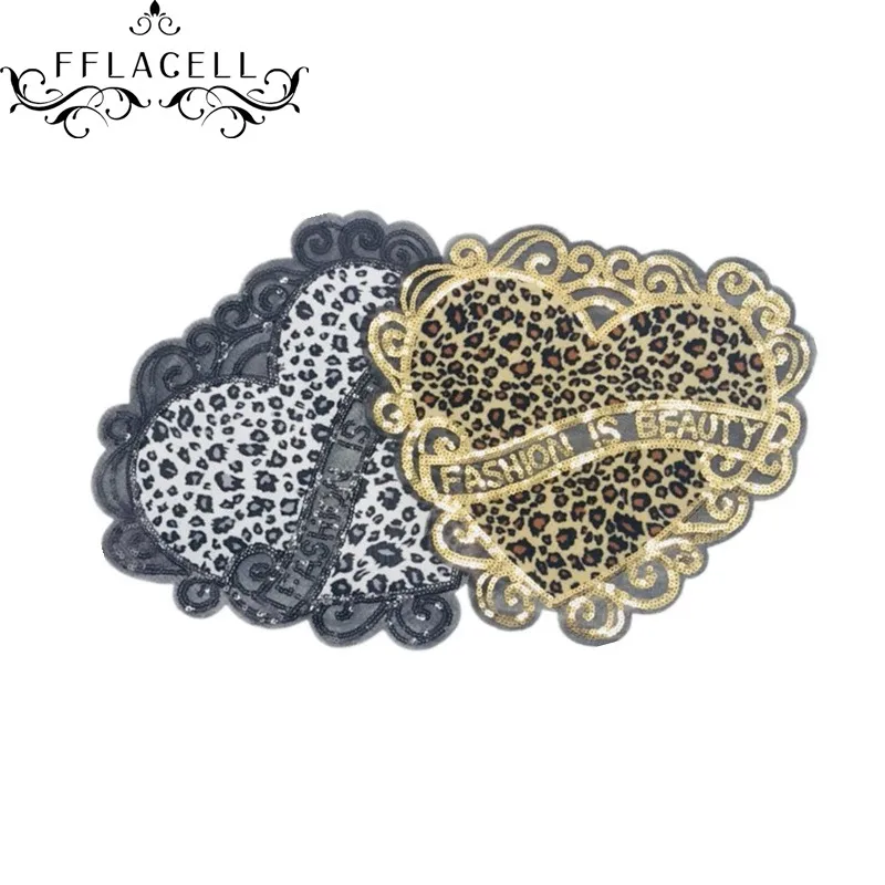 

FFLACELL DIY sequin patch Leopard pattern Heart deal with it Sew on patches for clothes