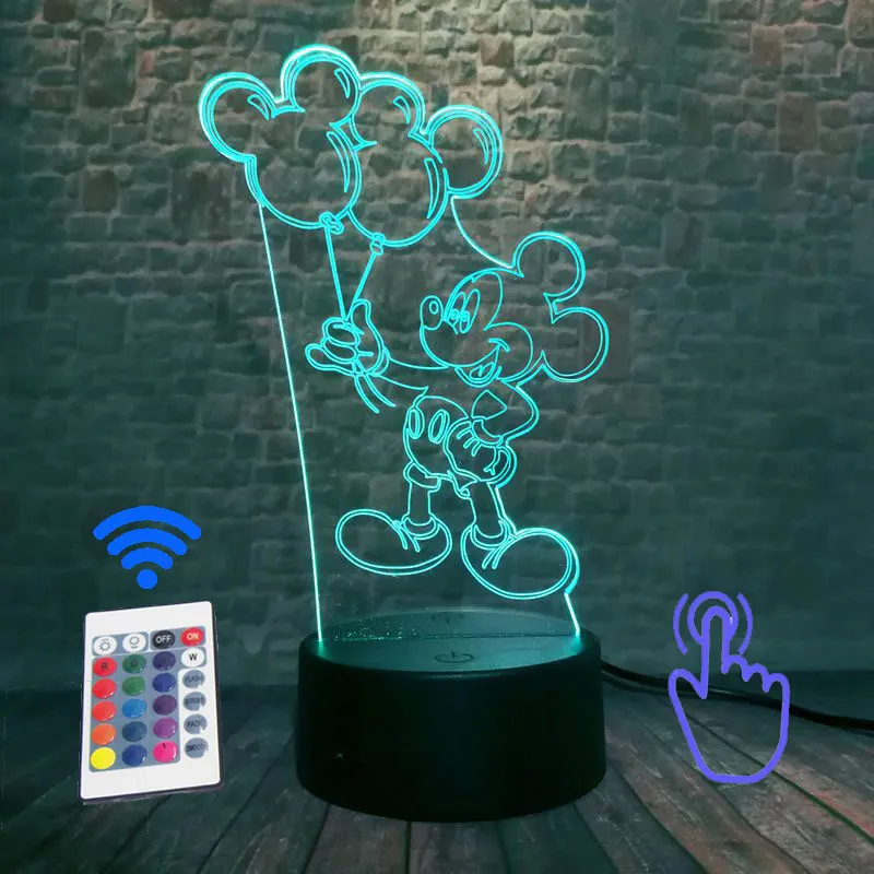 Remoter and Touch 4 Световой с принтом Микки Маус для детей, Brinquedo 3D Иллюзия светодиодный ночной Светильник Красочные мигающий светильник Микки Мышь аниме Рисунок Игрушки - Цвет: Remoter and Touch 4