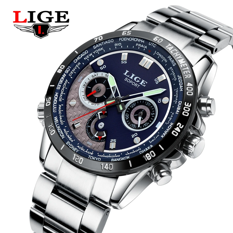 

LIGE Mens Watches Multifunction Military Sport Waterproof Wristwatch Luxury Brand Quartz Watch Men Fashion Relogio Masculino