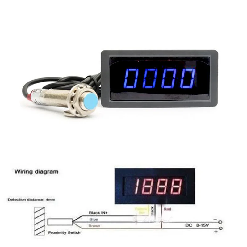 

Digital LED Punch Tachometer Speed Meter RPM Display + Hall Proximity Switch Sensor w magnet for 12v 24v car engine motor meter