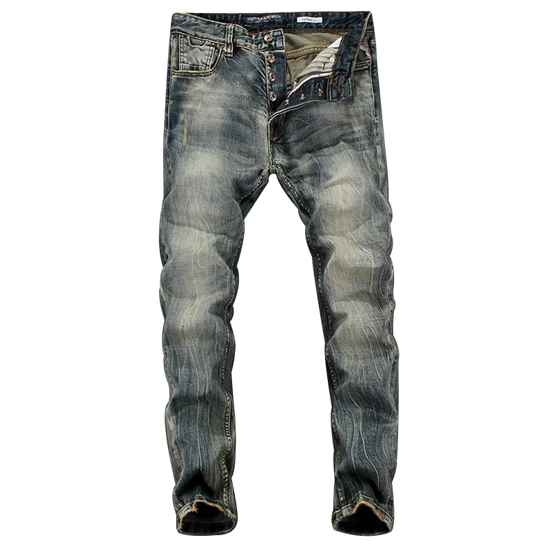 Итальянские винтажные Дизайнерские мужские джинсы, высокое качество, облегающие, Ностальгический стиль, пуговицы, брюки, классические джинсы, брендовые базовые джинсы для мужчин - Цвет: 617
