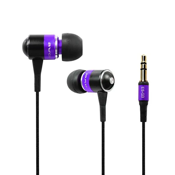 Awei Q3 Супер бас наушники провод для наушников наушники в ухо Earbus не микрофон для смартфона# P4 - Цвет: Фиолетовый