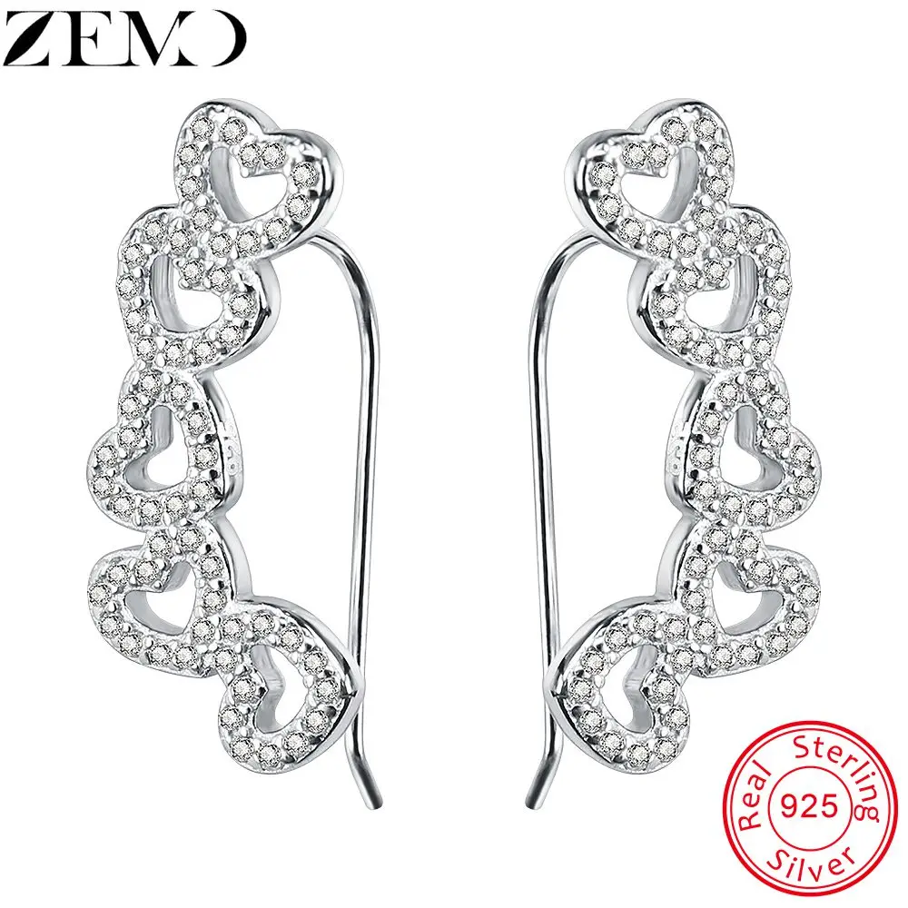 

ZEMO 925 Silver Cuff Earrings for Women Heart Shape Clip Earrings Female Fashion Silver Earrings Clip Minimalist Jewelry 2019