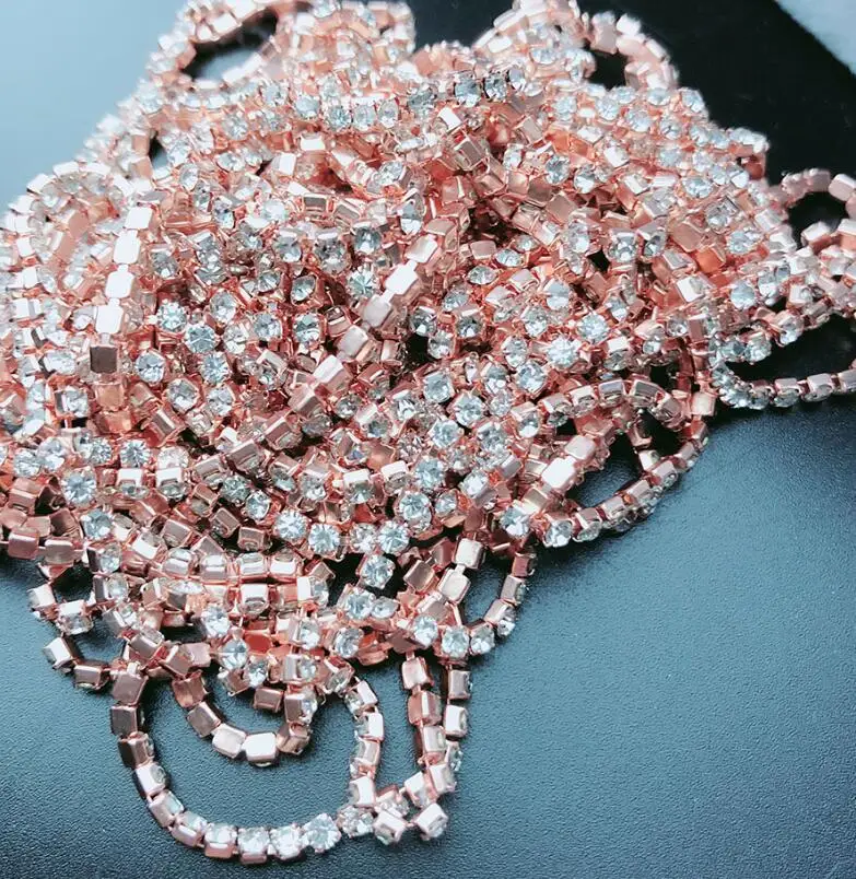 a01 clear rose gold Необычные Стразы, цепочка из розового золота, разноцветная декоративная отделка, закрытая цепочка 2 мм, хрустальные аксессуары - Цвет: a01 clear rose gold
