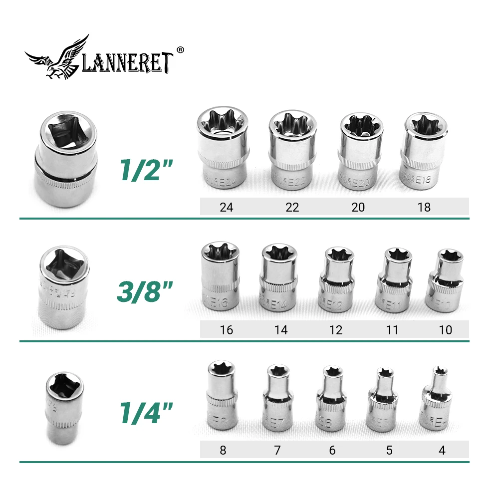 LANNERET 14 шт. 4 ~ 24 мм торцевой ключ набор 1/2 &quot 3/8&quot 1/4 &quotадаптер привода 6 точечный