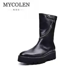 MYCOLEN/мужские ботинки; модные повседневные Черные мотоциклетные ботинки на шнуровке; классические кожаные ботильоны; брендовая дизайнерская зимняя обувь