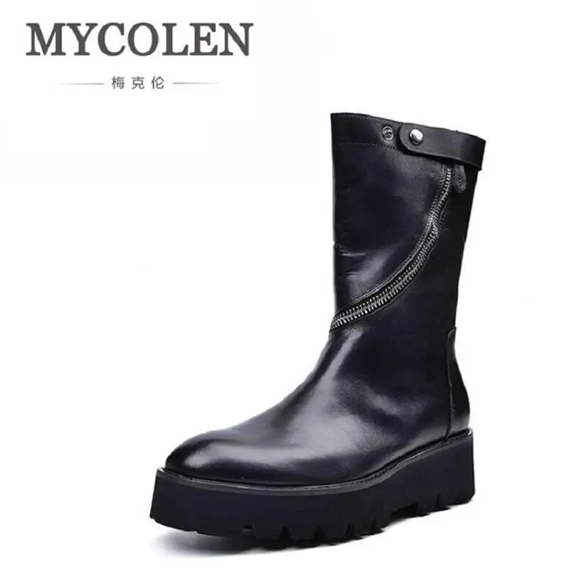 

MYCOLEN Men Boots Fashion Casual High Black Motorcycle Shoes Lace-Up Classic Leather Ankle Boots Brand Design Winter Footwear