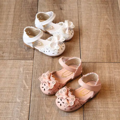 

UK Summer Toddler Girl Shoes Baby Lace bow hollow out Sandals Dress Party Princess Antiskid